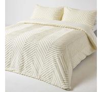 (Super King, Off White) Chevron Cotton Tufted Duvet Cover Set