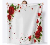 Super King Personalised blanket Unique Gifts for Mum, Simple Plant Rose Border Soft Flannel Printed Throw Blanket for Bedding Sofa and Travel, White
