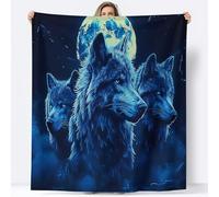 Super King Personalised blanket Unique Gifts for Mum, Surrealism Wolf Soft Flannel Printed Throw Blanket for Bedding Sofa and Travel, Blue