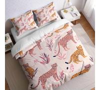 Super King Polyester Bedding Set 260 x 220 cm pastel color Duvet Cover with Abstract Leopard Print and Pillowcases for Bedroom Decor