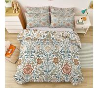 Super King Printed Duvet Cover - Reversible William Morris Botanical Leaves Floral Theme Duvet Cover Set with Zipper, Light Orange Breathable Stylish Wrinkle-Resistant Bedding Sets 260 x 220 cm