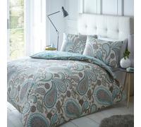(Super King) Reversible Polycotton Paisley Duvet Cover Set - Teal