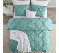 (Super King, Sage Green) Moonlight Pintuck Duvet Cover with Pillowcases-Soft Microfiber Duvet Cover Set