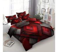 Super King Size 260 x 220 cm Realistic Three Dimensional Geometric Duvet Cover Set - 3 Pcs Reversible Bedding Bed Set Red Brushed Microfiber Quilt Cover with 2 Pillowcases 50 x 75 cm
