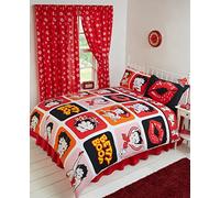 Betty Boop Super King Size Bed Picture Perfect, Duvet Cover Bedding Set, Polka Dot Wink Hearts Pudgy Dog Lips Kiss Kicking Classic, Black White Red Pink