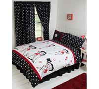 Super King Size Bed Betty Boop Super Star, Duvet/Quilt Cover Bedding Set Fully Reversible, Singing and Dancing Music Notes Hearts Wink Lips Kiss Pudgy Dog Lines Polka Dot, Black White Red