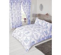Super King Size Bed Toile De Jouy Blue, Duvet/Quilt Cover Bedding Set, by MY HOME, Traditional Floral Damask Country Design
