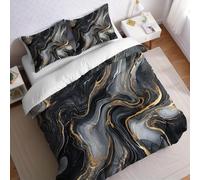 Super King Size Bedding Set 260 x 220 cm grey Microfibre Duvet Cover with Abstract Marble Print, Fade Resistant with Pillowcases