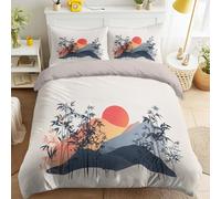 Super King Size Bedding Sets, Soft Microfiber Reversible Abstract Japanese Style Tranquil Elegant Zen Scenery Duvet Cover 115" x 93" with 2 Pillowcases Modern Minimalist Quilt Cover for Kid and Adult