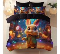 Super King Size Brushed Microfiber Duvet Cover, Cartoon Magic Rabbit Quilt Cover with Zipper, Black Reversible duvet covers for Kids Boys Girls Teens Bedroom Decor