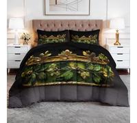 Super King Size Duvet, 7.5 Tog Down Alternative Comforter Set with 2 Shams, Retro Crown Floral Reversible Coverless Duvet Microfiber Soft Warm Bed Quilt for All Seasons, 260 x 220 cm, Black