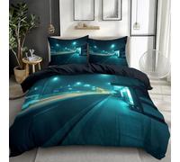 Super King Size Duvet Cover, Black Bedding - Neon Mysterious Street Vehicles Print theme Bedding Sets, Soft Microfiber Quilt Cover 260 x 220 cm, Suitable for summer, easy to care for