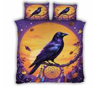 Super King Size Duvet Cover Crow 220x260 cm Bedding Set with Zipper Closure Microfiber 3D Dreamcatcher Comforter Cover 3 Pieces with 2 Pillowcase 50x75（MXX 1-10）