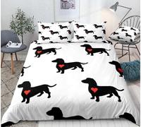 Super King Size Duvet Cover Dachshund Bedding Sets Soft Microfibre 3D Black and Red Quilt Cover 260x220 cm with Zipper Closure + 2 Pillowcases 50x75 cm Bedroom Bed Set B-2639