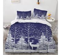 Super King Size Duvet Cover Elk 220x260 cm Bedding Set with Zipper Closure Microfiber 3D Winter Theme Comforter Cover 3 Pieces with 2 Pillowcase 50x75（Pattern 153-13）