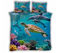 Super King Size Duvet Cover Sea Turtle 220x260 cm Bedding Set with Zipper Closure Microfiber 3D Dolphin Comforter Cover 3 Pieces with 2 Pillowcase 50x75（MXX 22-5）