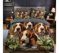 Super King Size Duvet Cover Set 260x221 cm Animal Basset Hound 3 Pcs Microfibre Bedding Set with Quilt Cover and 2 Pillowcases, Fade and Wrinkle Resistant Bedroom Decor