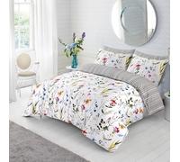 Super King Size Duvet Cover Set 3 Piece, 100% Microfiber 200 Thread Count Reversible Stripe Silver Grey White Bedding Bed Sets with Pillow Cases (Super King)