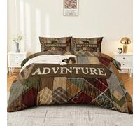 Super King size Duvet Cover Set Printed - Soft Brushed Microfiber Duvet with Pillow Case,Retro Animals Bear Deer Bedding Quilt Cover Set,Brown Decorative Bedroom Decor