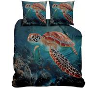 Super King Size Duvet Cover Set Reversible Ocean Sea Turtle Soft Microfibre | Breathable Quilt Cover with Zipper Closure,Corner Ties 3D Printed Underwater Fish Bedding Set for Bedroom Home B191