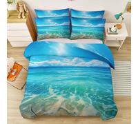 Super King Size Duvet Cover Set, Super Soft Microfibre Bedding for Kids Boys Girls - Nature Coastal Sky Theme Warm Comfy Cosy Quilt Cover 260 x 220 cm with Pillowcase Blue