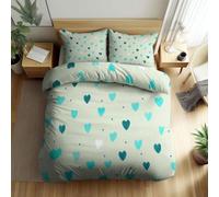 Super King Size Duvet Cover Sets 260 x 220 cm, Reversible Simple Hand Painted Love Bedding Set, Soft Breathable Light Sage Green Duvet Cover for Kids Adults Lightweight Bedding, Easy Care