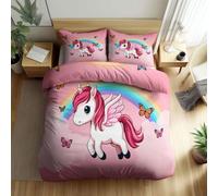 Super King Size Duvet Cover Sets 260 x 220 cm, Reversible Unicorn Rainbow Wings Butterflies Bedding Set - Soft Breathable Cute Cartoon Duvet Cover for Kids Adults Lightweight Bedding Easy Care