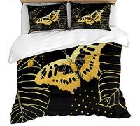 Super King Size Duvet Cover Sets 260X220Cm - 3 Pcs Black Gold Butterfly Leaf Shadow Luxury Fashion Art Gold Foil Pattern Bedding Sets For Kids/Adults, Ultra Soft Microfiber Christmas Quilt Cover Se