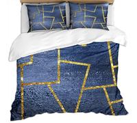 Super King Size Duvet Cover Sets - 3 Pcs 3D Printed Modern Stylish Geometric Texture Blue Gold Pattern Bedding Sets 260X220Cm Ultra Soft Hypoallergenic Microfiber Quilt Cover Sets + 2 Pillowcases 5