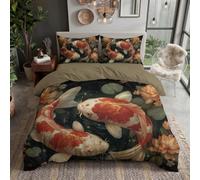 Super King Size Duvet Cover Sets - Chinese Retro Bedding Set with Pillowcases, Ultrasoft Microfiber Luxury Non Iron Quilt Cover with Zipper Closure, Koi, Lotus Flowers, Lotus Leaves Red 260x220cm