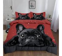Super King Size Duvet Cover Sets Premium Brushed Microfiber Bedding Sets French Bulldog Cartoon Design Ultrasoft Hypoallergenic Reversible Reddish Brown Duvet Covers Non Iron Luxury Bedding Set