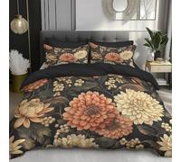 Super King Size Duvet Cover Sets - Premium Microfiber 260x220cm 3 PCs -Printed Luxury Quilt Cover King Size Bedding Sets with Zipper Closure Retro Flowers Chrysanthemum, lily of the valley Earthy