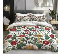 Super King Size Duvet Cover Sets - Premium Microfiber 260x220cm 3 PCs - Ultrasoft Printed Luxury Quilt Cover King Size Bedding Sets with Zipper ClosureFantasy Art Mushroom flowers red