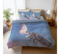 Super King Size Duvet Cover Sets Reversible Bedding Set 260 x 220 CM Luxury Brushed Microfiber Quilt Cover Set With Zipper Closure and Pillowcases Blue Tech Beautiful Butterfly