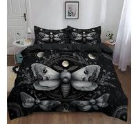 Super King Size Duvet Cover Sets, Soft Gothic Exquisite Moth Printed Bedding Set Brushed, 260 x 220 cm Microfiber Black Duvet Covers, Easy care and hypoallergenic