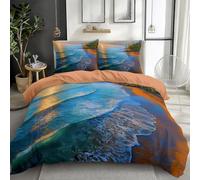 Super King Size Duvet Cover Sets, Soft Realistic Ocean Palm Tree Printed Bedding Set Brushed, 260 x 220 cm Microfiber Khaki Duvet Covers, Easy care and hypoallergenic