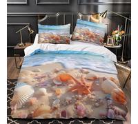 Super King Size Duvet Cover Starfish Conch Bedding Sets Soft Microfibre 3D Seashells on the Beach Quilt Cover 260x220 cm with Zipper Closure + 2 Pillowcases 50x75 cm Bedroom Bed Set B-4403