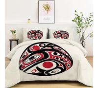 Super King Size Duvet - Coverless Duvet Super King Size - Reversible Abstract Art Geometric Quilt All Seasons - Soft Microfiber Quilt with 2 Pillow Sham 50 x 75cm - Washable Comforter Black Red