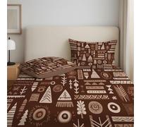 Super King Size Fitted Sheet - 180 x 200 x 30 Bedspread Abstract Rustic Exotic Geometric Deep Pocket, Soft Microfibre, Wrinkle-Free, Easy Care, Fade & Shrink Resistant - Brown Bedspread