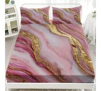 Super King Size Fitted Sheets 180x200 cm Abstract Marble Fluid Soft Microfibre 3 Piece Bedding Sets Rose Gold Fitted Bed Sheets King 30cm Deep Fit, with 2 Pillowcases