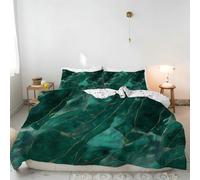 Super King Size Marbling Duvet Cover Sets - Easy Care Soft Vintage Luxury Quilt Covers with 2 Pillow Cases - Emerald Green Gold Superking Bedding Set Reversible Printed - 260x220 cm - Zipper Closure