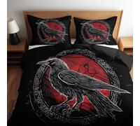 Super King Size Printed Duvet Cover Set Premium Brushed Microfiber Duvet Cover Ultrasoft Hypoallergenic Reversible Black Duvet Covers Non Iron Black Crow Viking Runes Bedding Set With Zipper Closure