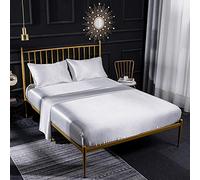 Super King Size Silk Satin Sheets Set - 4 Pcs: Breathable Soft & Comfortable Fitted Sheet Flat Sheet & Pillowcase in Elegant Cream Color.