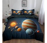 Super King Size Surrealism Solar System Planet Printed Duvet Cover Set, Bedding Set 3 pcs Ultra Soft Microfiber Dark Gray Quilt Cover for Adults and children, with Zipper Closure, 260 x 220 cm