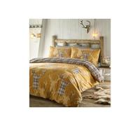 (Super King) Stag duvet set tartan quilt cover ochre mustard