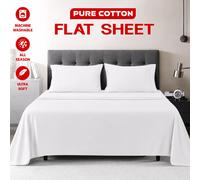 (Super King, White) 100% Egyptian Cotton Flat Sheets TC 400 Full Bed Sheet Single Double King Size