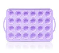SUPER KITCHEN 24 Cup Silicone Mini Muffin Tray with Metal Frame, Silicone Cupcake Tray with Handle, NonStick Silicone Muffin Moulds, Mini Yorkshire Pudding Tray Silicone Cupcake Tin for Baking, Purple