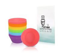 Super Kitchen 5cm Mini Silicone Cupcake Cases, Small Reusable Muffin Cheesecake Moulds, Non-Stick Baking Cups for Tiny Cupcake Tin Yorkshire Pudding Tray Bun Pan, Air Fryer Liners Bakeware, 24 Pack