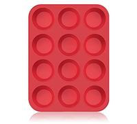SUPER KITCHEN Large Muffin Tray 12 Cup Silicone Muffin Pan, Non-Stick Muffin Cupcake Tin, Baking Mould for Muffins or Cupcakes, Bakeware 33 x 25 x 3 cm (Red)