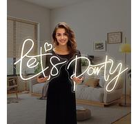 Super Large Let's Party Neon Sign for Bedroom Wall Decor, Warm White